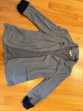 Skies Are Blue Light Gray Open-Front Blazer with Black Cuffed Sleeves